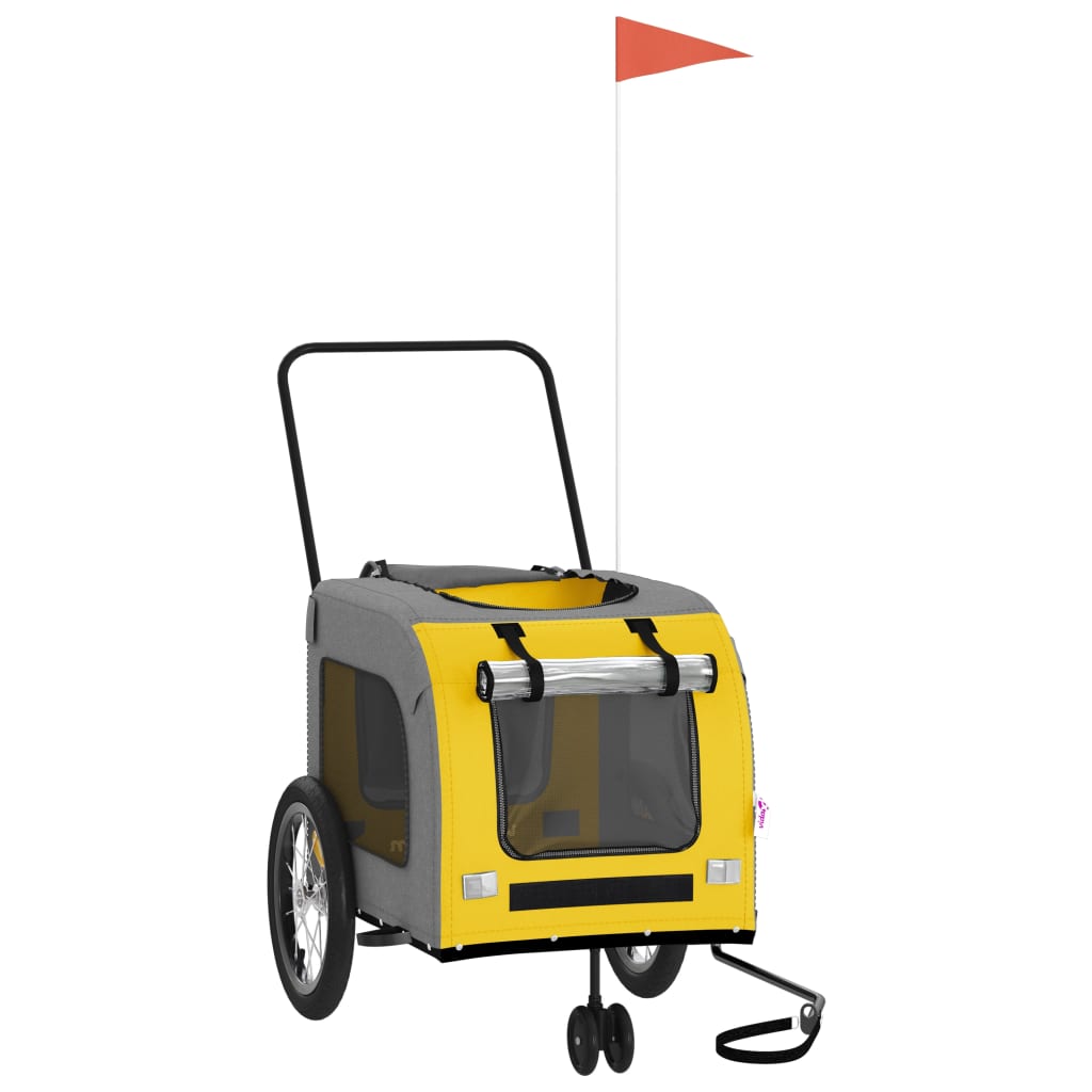 vidaXL Pet Bike Trailer Yellow and Grey Oxford Fabric and Iron 3