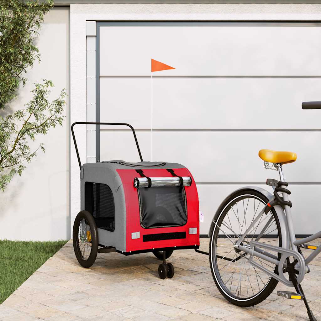 Pet Bike Trailer and Grey Oxford Fabric and Iron Width 68 cm Red
