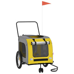 vidaXL Pet Bike Trailer | Yellow and Grey | Oxford Fabric, Iron, PVC 3