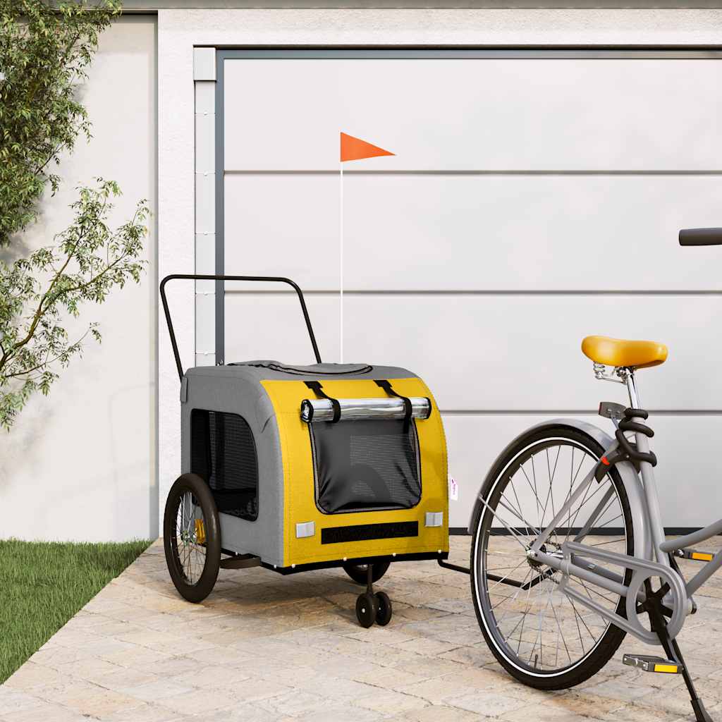 Pet Bike Trailer and Grey Oxford Fabric and Iron Width 68 cm Yellow