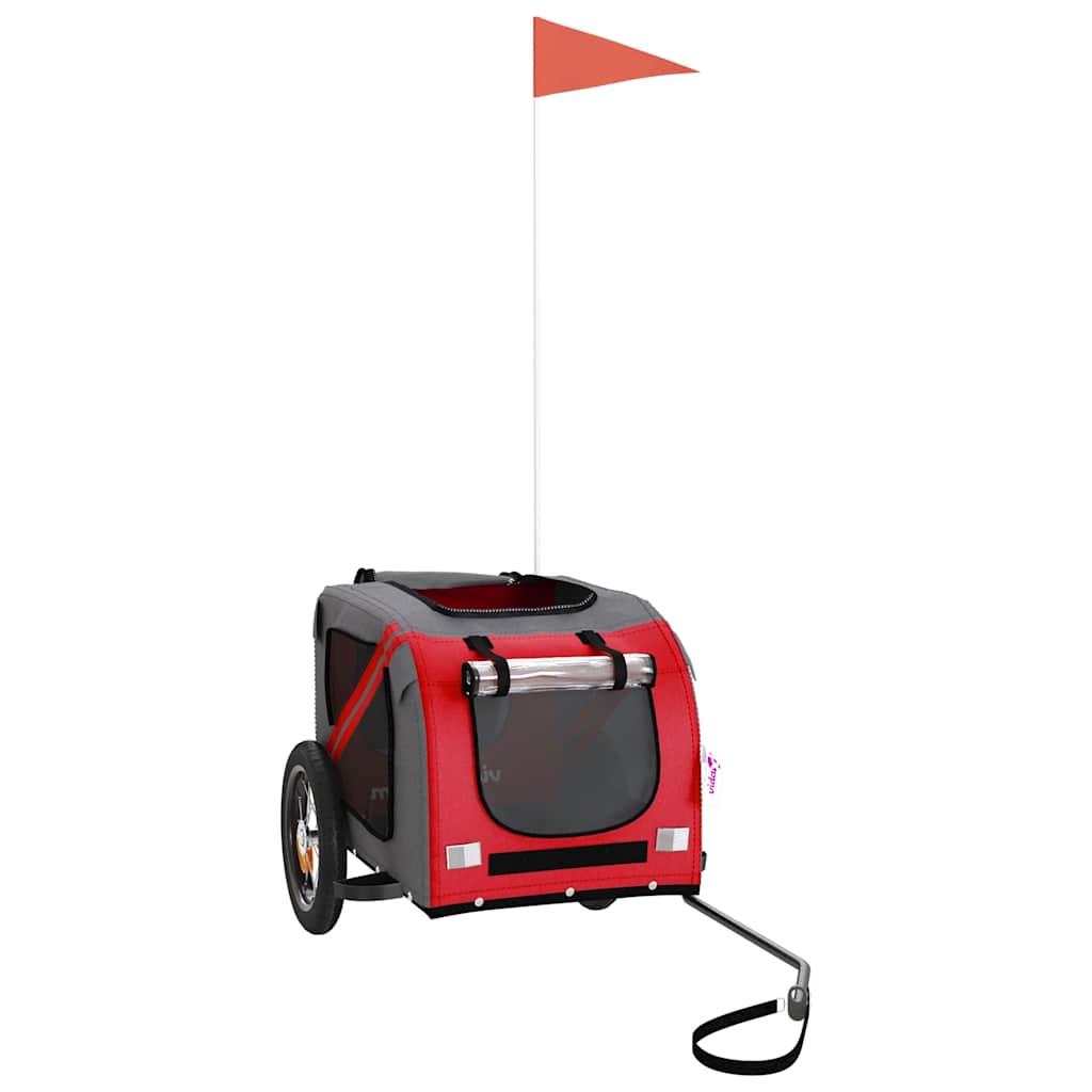 vidaXL Pet Bike Trailer Red and Grey Oxford Fabric and Iron 3