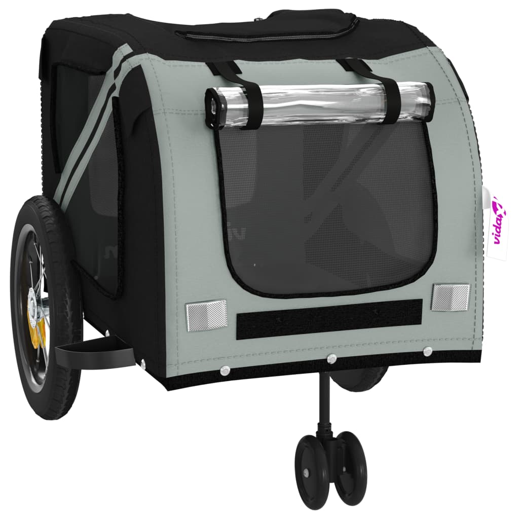 vidaXL Pet Bike Trailer Grey and Black Oxford Fabric and Iron 5