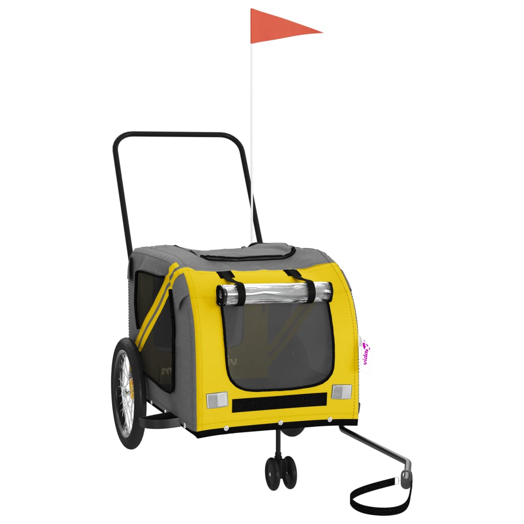 vidaXL Pet Bike Trailer Yellow and Grey Oxford Fabric and Iron 2
