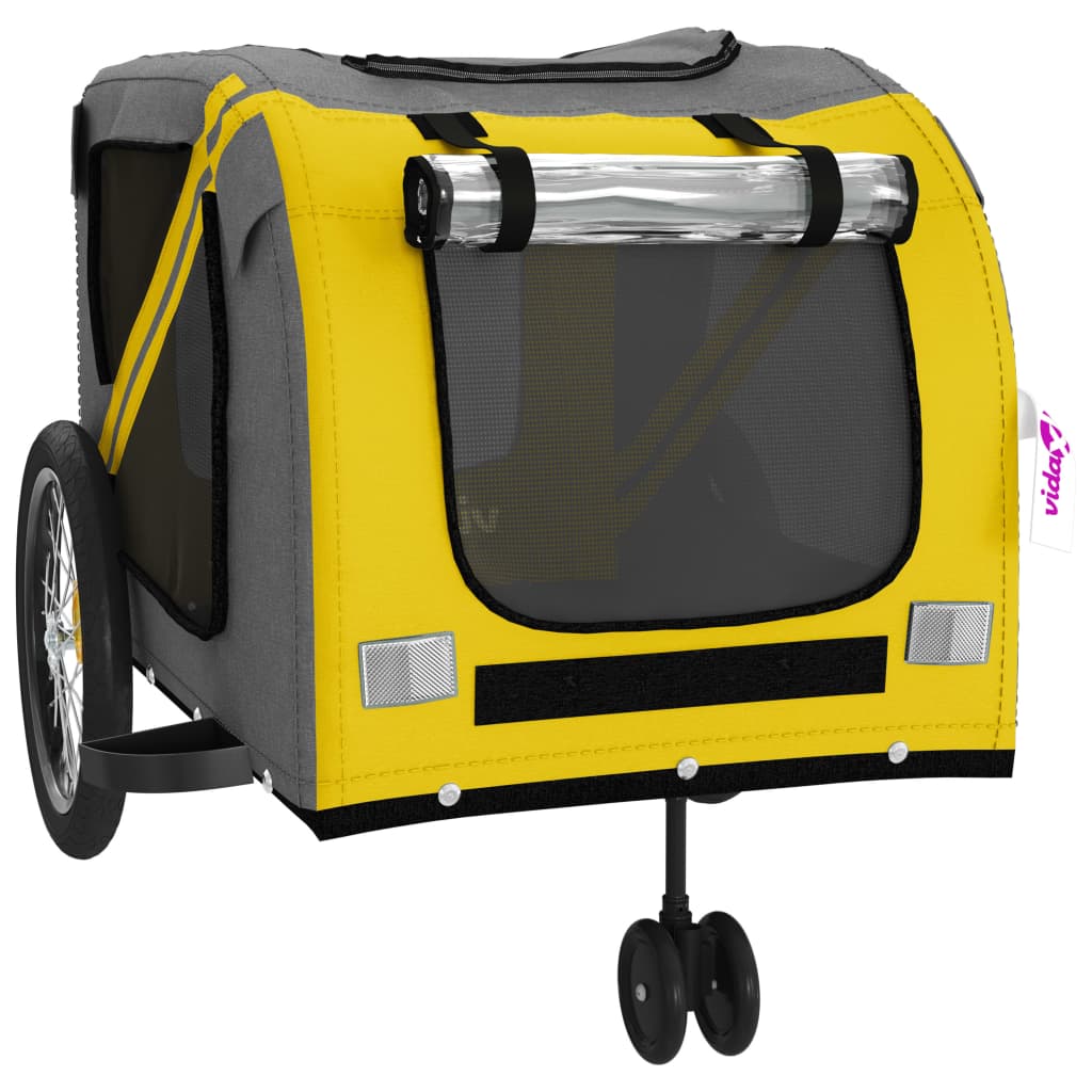 vidaXL Pet Bike Trailer Yellow and Grey Oxford Fabric and Iron 5