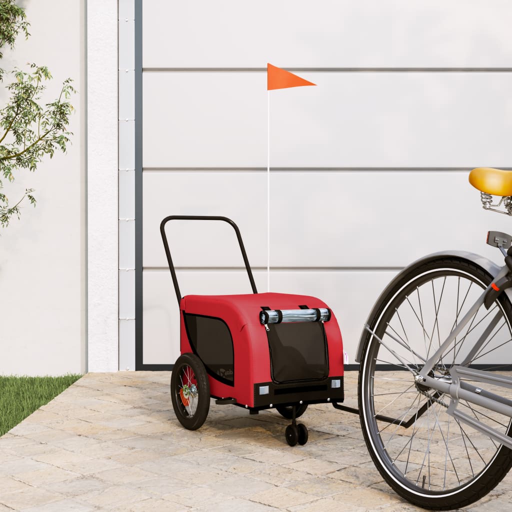 Pet Bike Trailer Oxford Fabric and Iron Height 53 cm Red and black 124 cm 53 cm