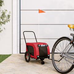 Pet Bike Trailer Oxford Fabric and Iron Height 53 cm Red and black 124 cm 53 cm