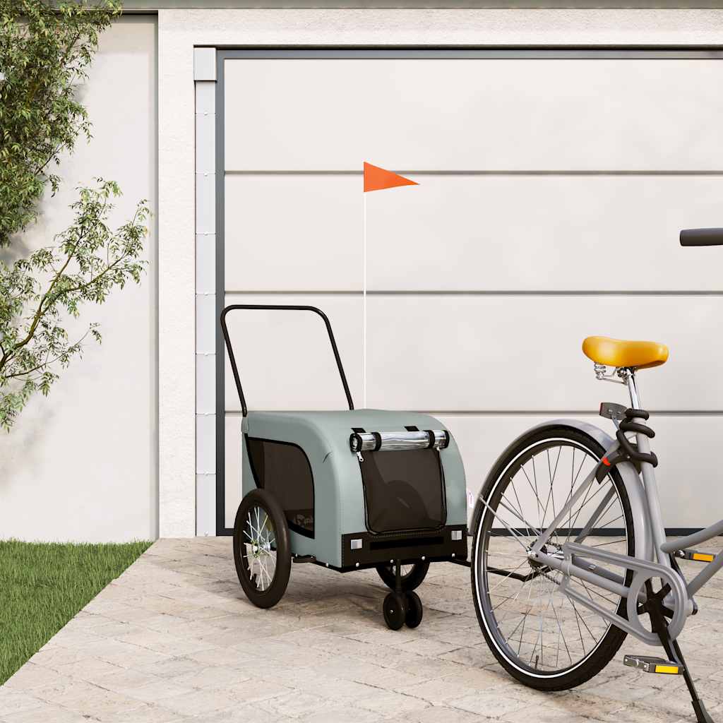 Pet Bike Trailer Oxford Fabric and Iron Height 66 cm Grey and black 125 cm 63 cm