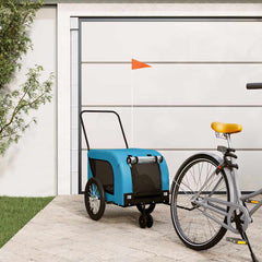 Pet Bike Trailer Oxford Fabric and Iron Height 66 cm Blue and black 125 cm 63 cm