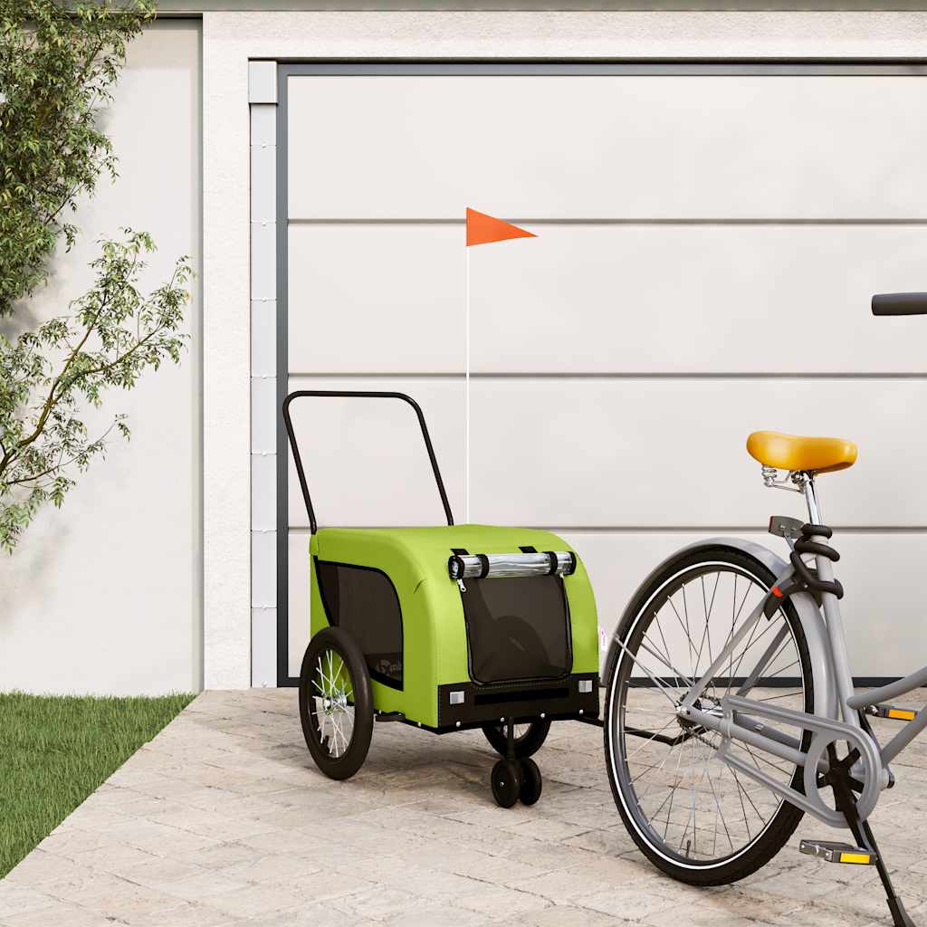 Pet Bike Trailer Oxford Fabric and Iron Height 66 cm Green and black 125 cm 63 cm