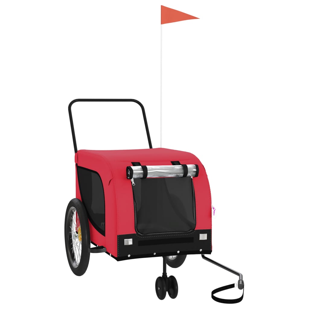 vidaXL Pet Bike Trailer Red and Black Oxford Fabric and Iron 2