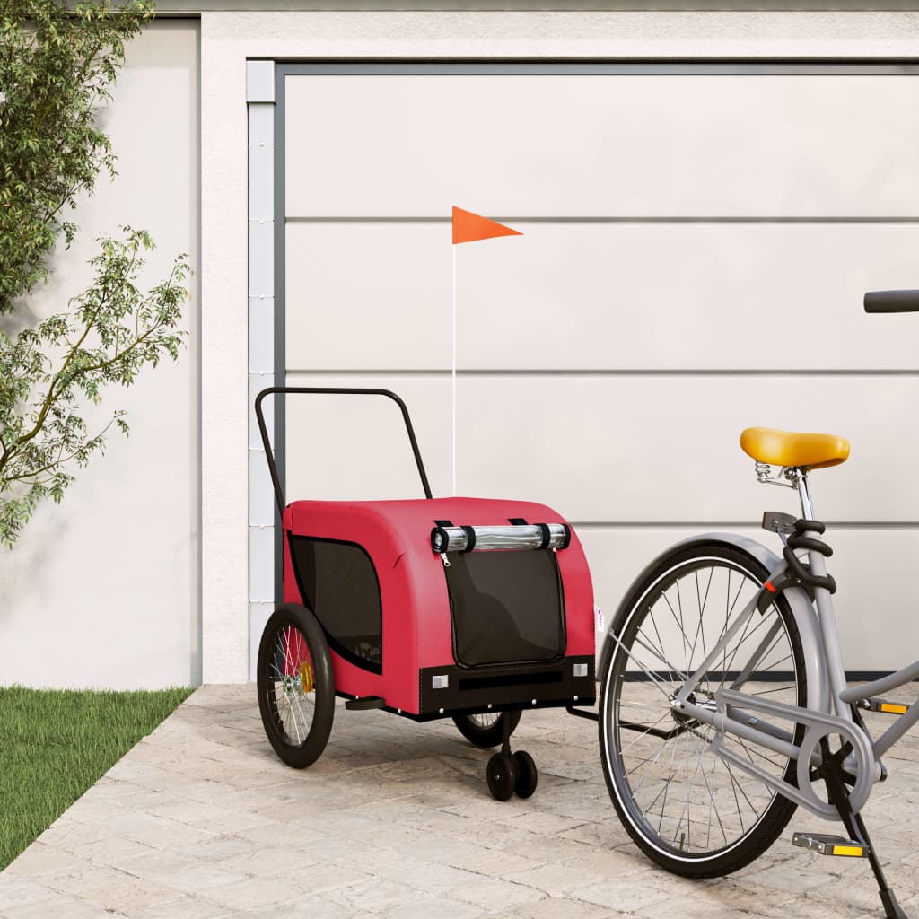 vidaXL Pet Bike Trailer Red and Black Oxford Fabric and Iron 1