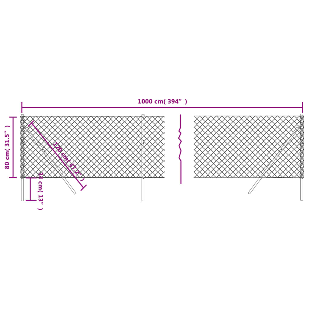 vidaXL Chain Link Fence Green 0.8x10 m 5