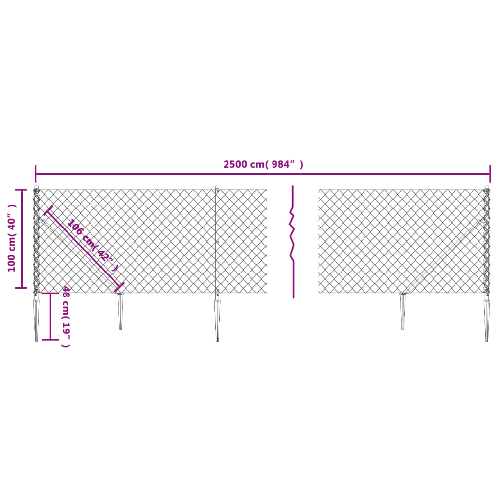 Chain Link Fence with Spike Anchors Height 25 m Green 1 m