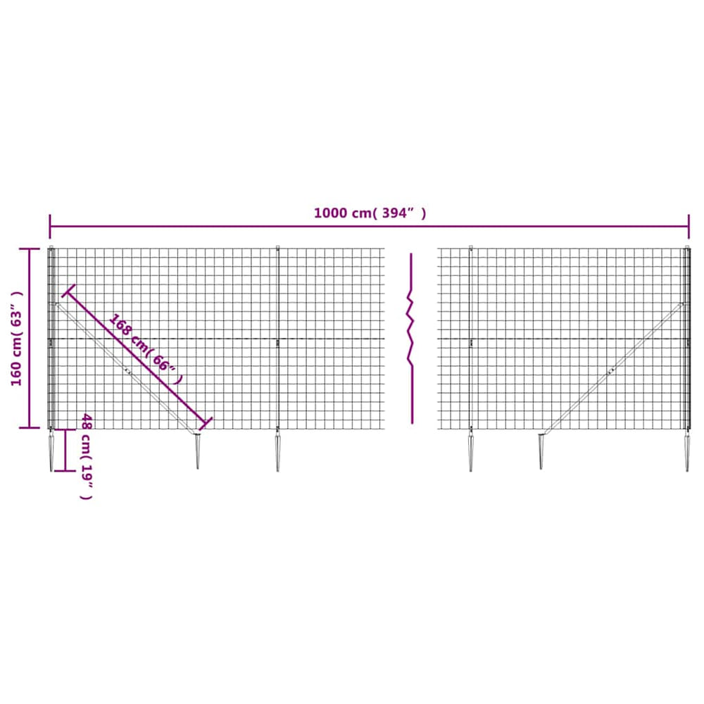 Wire Mesh Fence with Spike Anchors Anthracite 1.6 m 10 m
