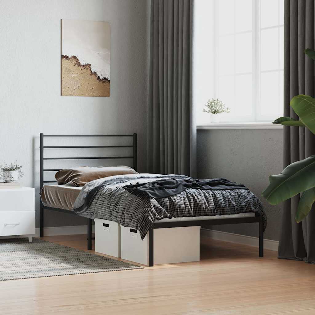 vidaXL Metal Bed Frame without Mattress with Headboard Black 90x190cm 3