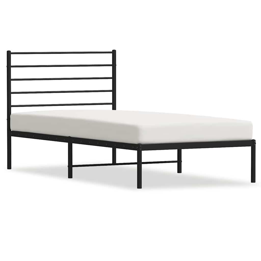 vidaXL Metal Bed Frame without Mattress with Headboard Black 90x200cm 2