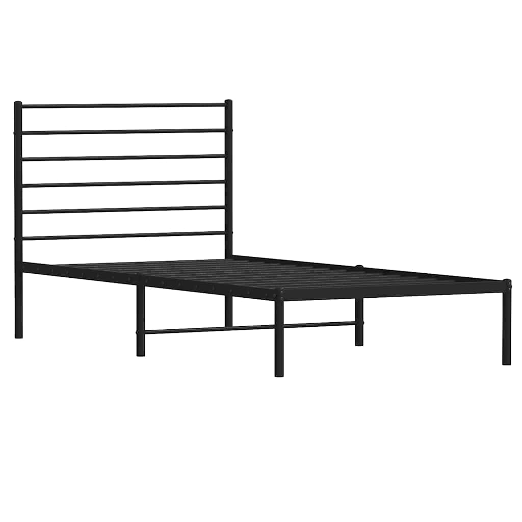 vidaXL Metal Bed Frame without Mattress with Headboard Black 100x200cm 4