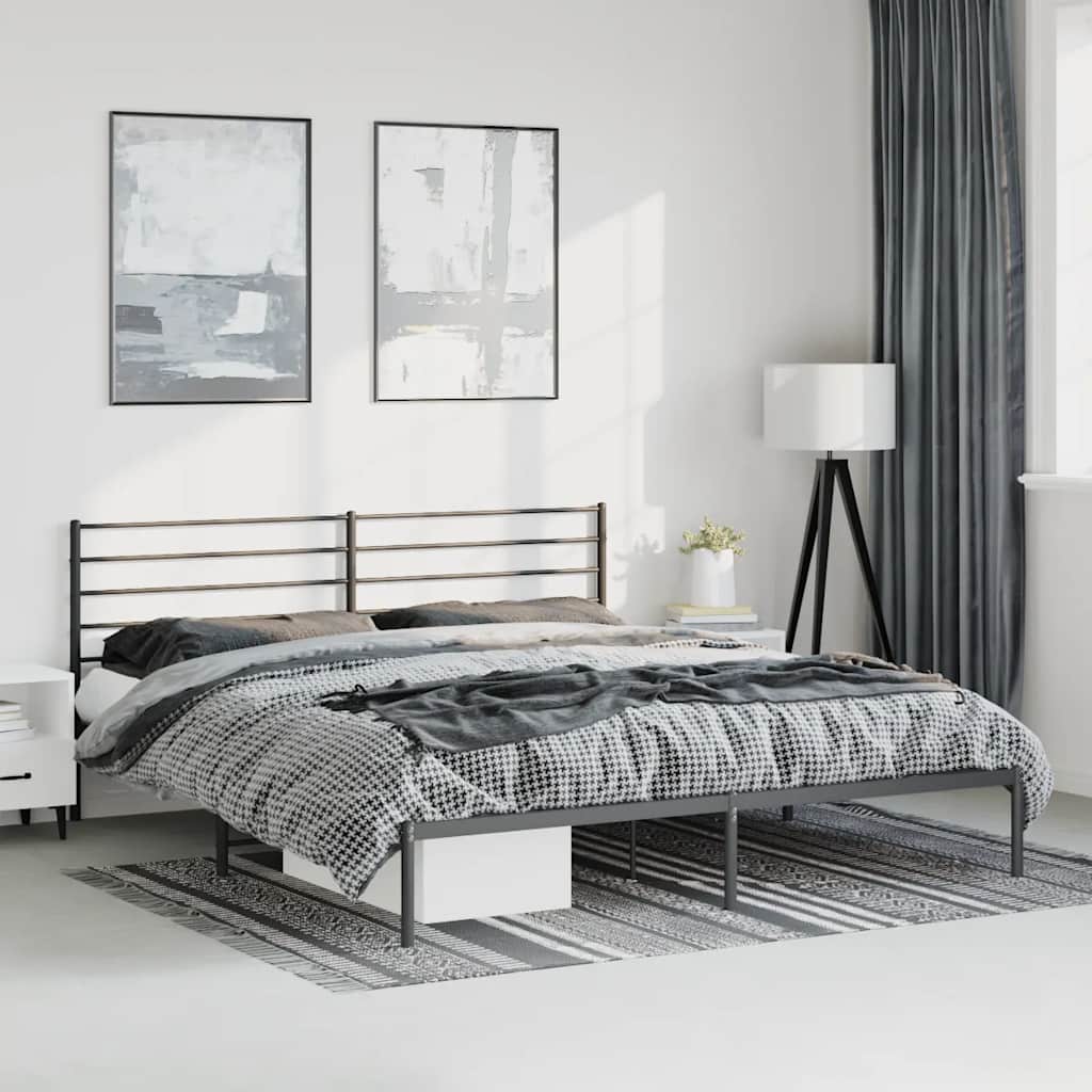 vidaXL Metal Bed Frame without Mattress with Headboard Black 193x203cm 1