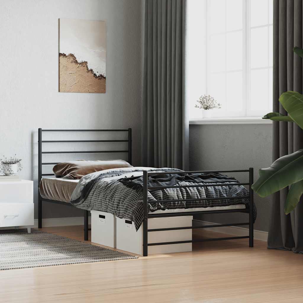 Metal Bed Frame without Mattress with Footboard With headboard & footboard Black 80 cm 200 cm