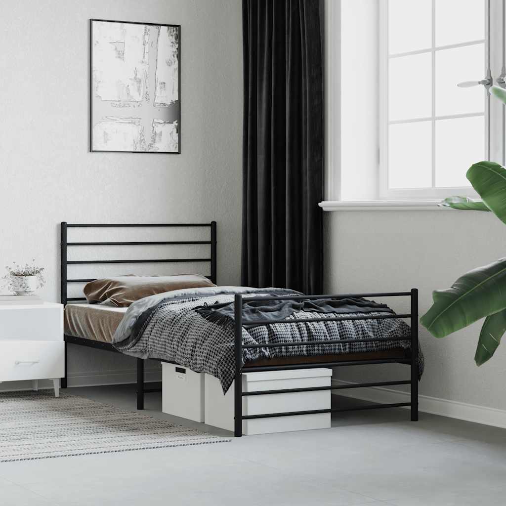 vidaXL Metal Bed Frame without Mattress with Footboard Black 80x200cm 1