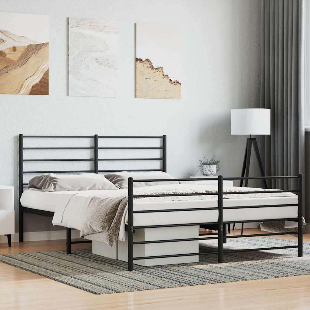vidaXL Metal Bed Frame without Mattress with Footboard With headboard & footboard Black