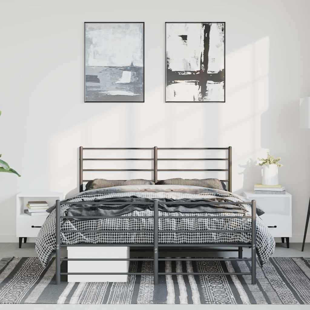 vidaXL Metal Bed Frame without Mattress with Footboard Black 150x200cm 3