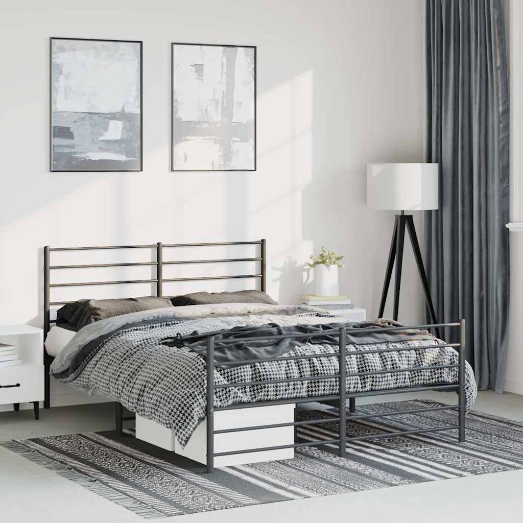 vidaXL Metal Bed Frame without Mattress with Footboard Black 150x200cm 1