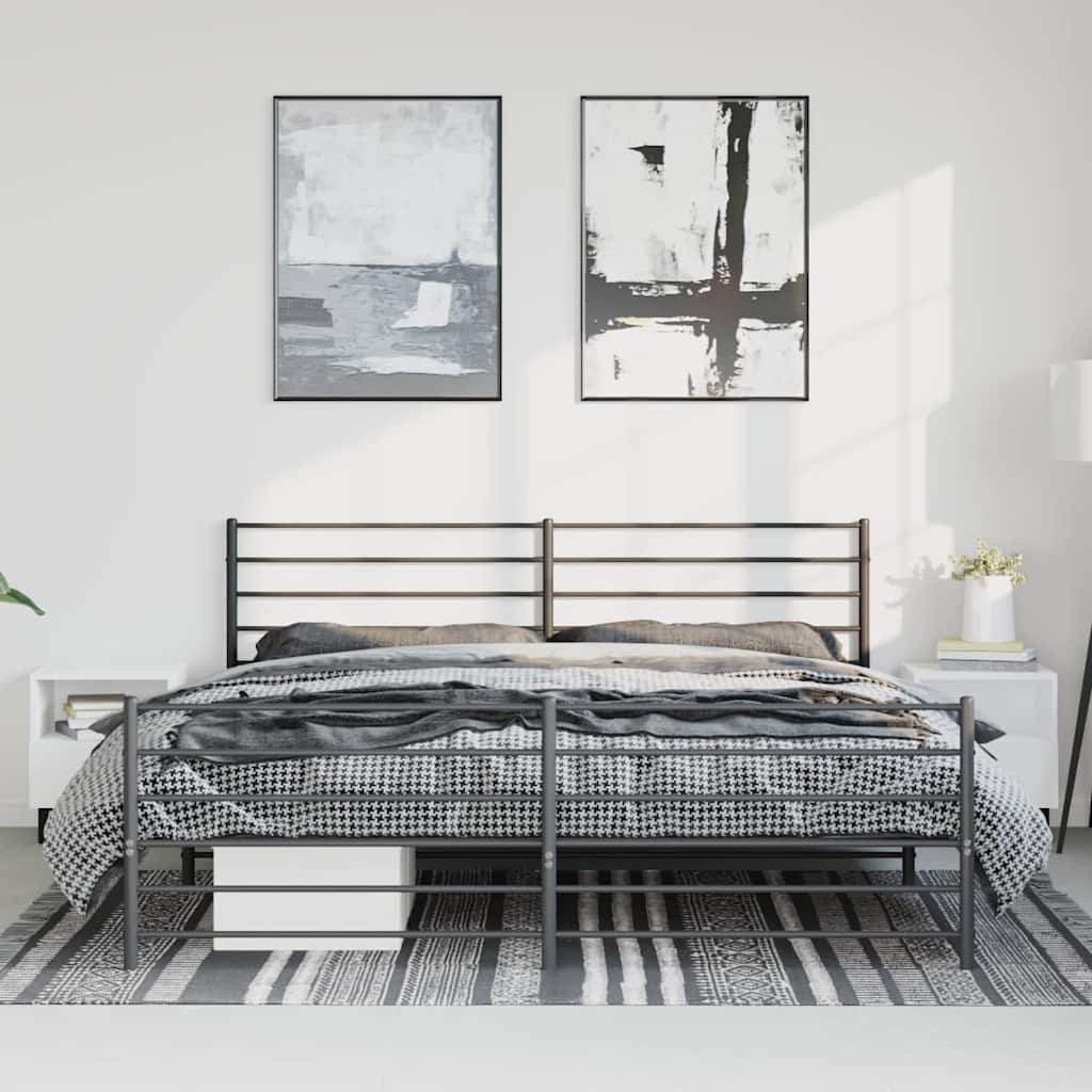 Metal Bed Frame without Mattress with Footboard With headboard & footboard Black 193 cm 203 cm
