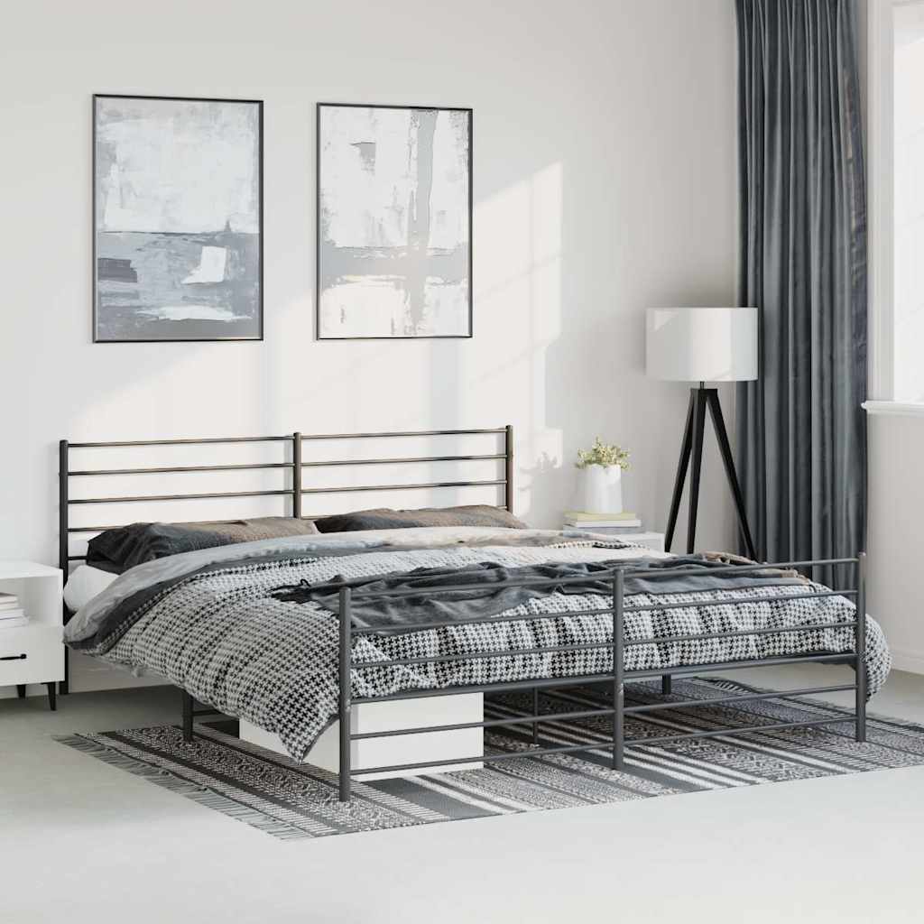 vidaXL Metal Bed Frame without Mattress with Footboard Black 193x203cm 1
