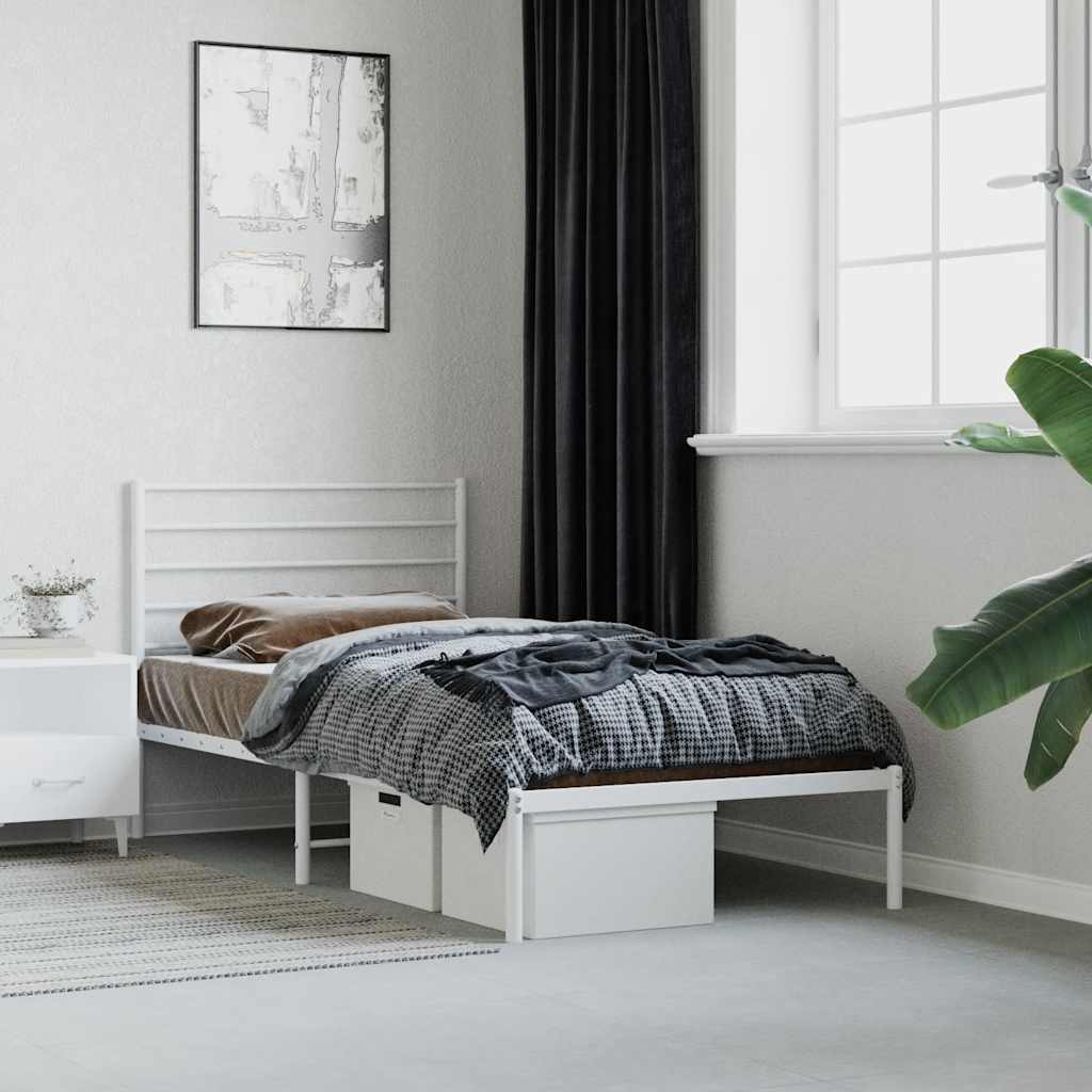 vidaXL Metal Bed Frame without Mattress With headboard White