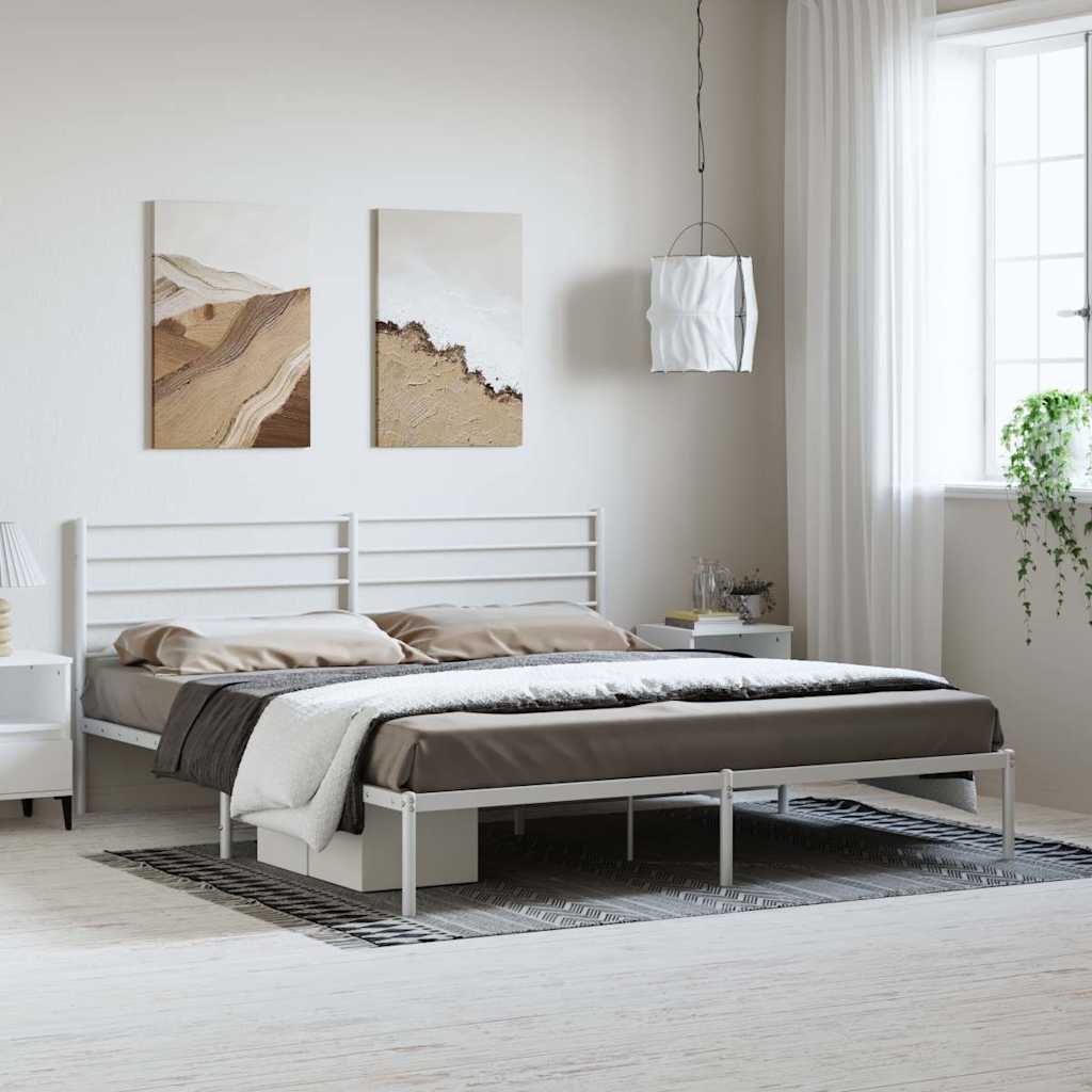 vidaXL Metal Bed Frame without Mattress With headboard White