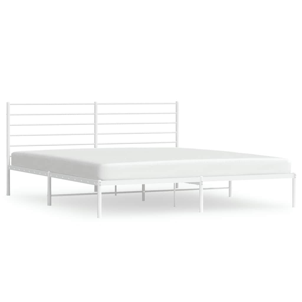Metal Bed Frame without Mattress With headboard White 200 cm 200 cm