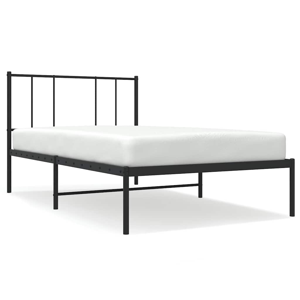 vidaXL Metal Bed Frame without Mattress with Headboard Black 100x190cm 2