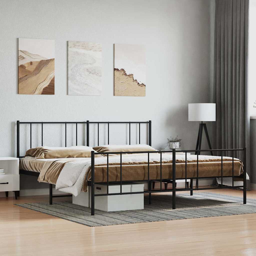 vidaXL Metal Bed Frame without Mattress with Footboard Black 193x203cm 1