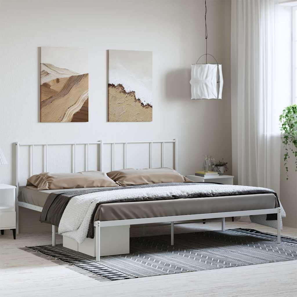 vidaXL Metal Bed Frame without Mattress with Headboard White 193x203cm 1