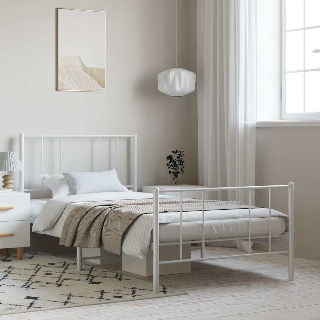 vidaXL Metal Bed Frame without Mattress with Footboard White 100x190cm 1