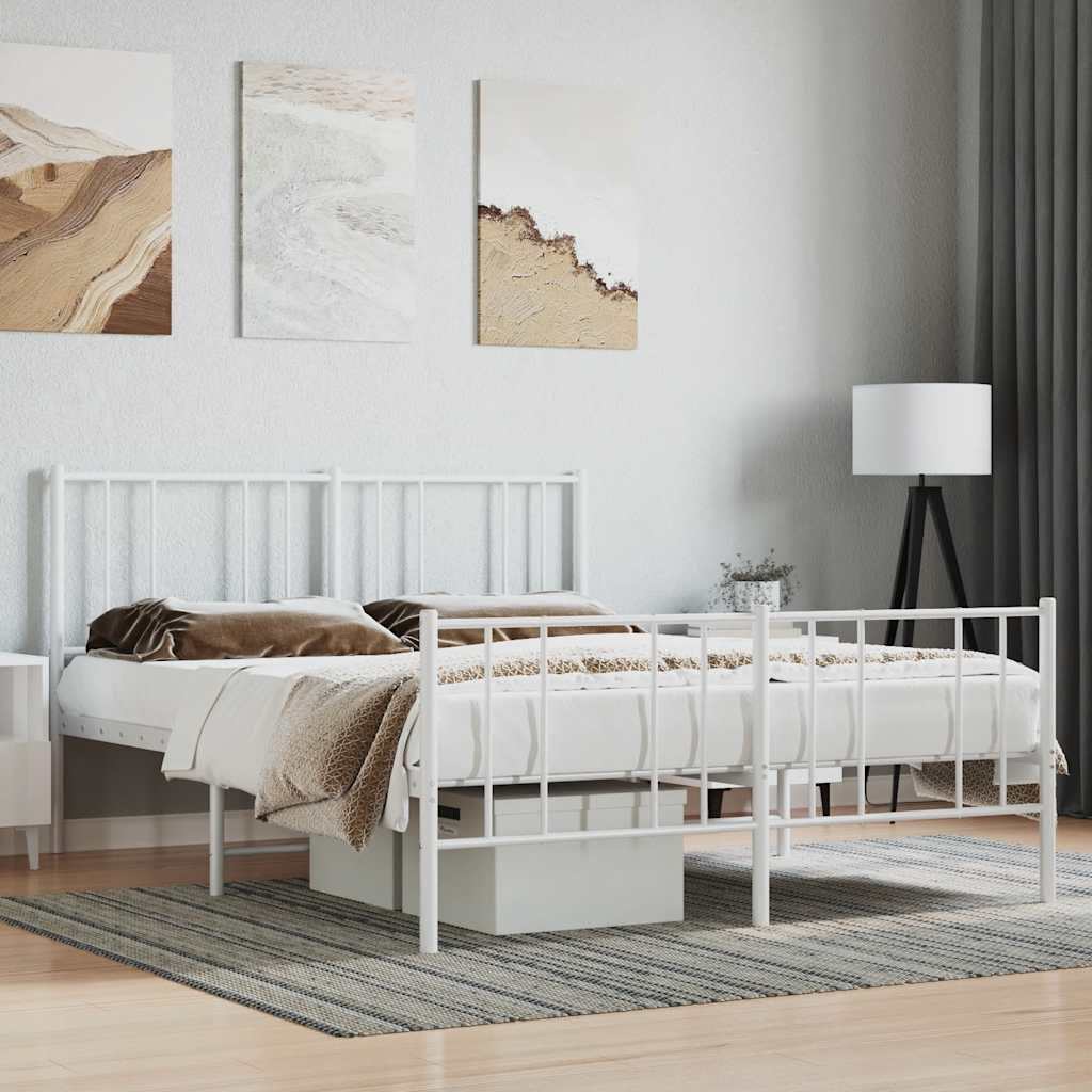 vidaXL Metal Bed Frame without Mattress with Footboard White 140x200cm 1