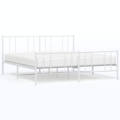 vidaXL Metal Bed Frame without Mattress with Footboard White 193x203cm 2
