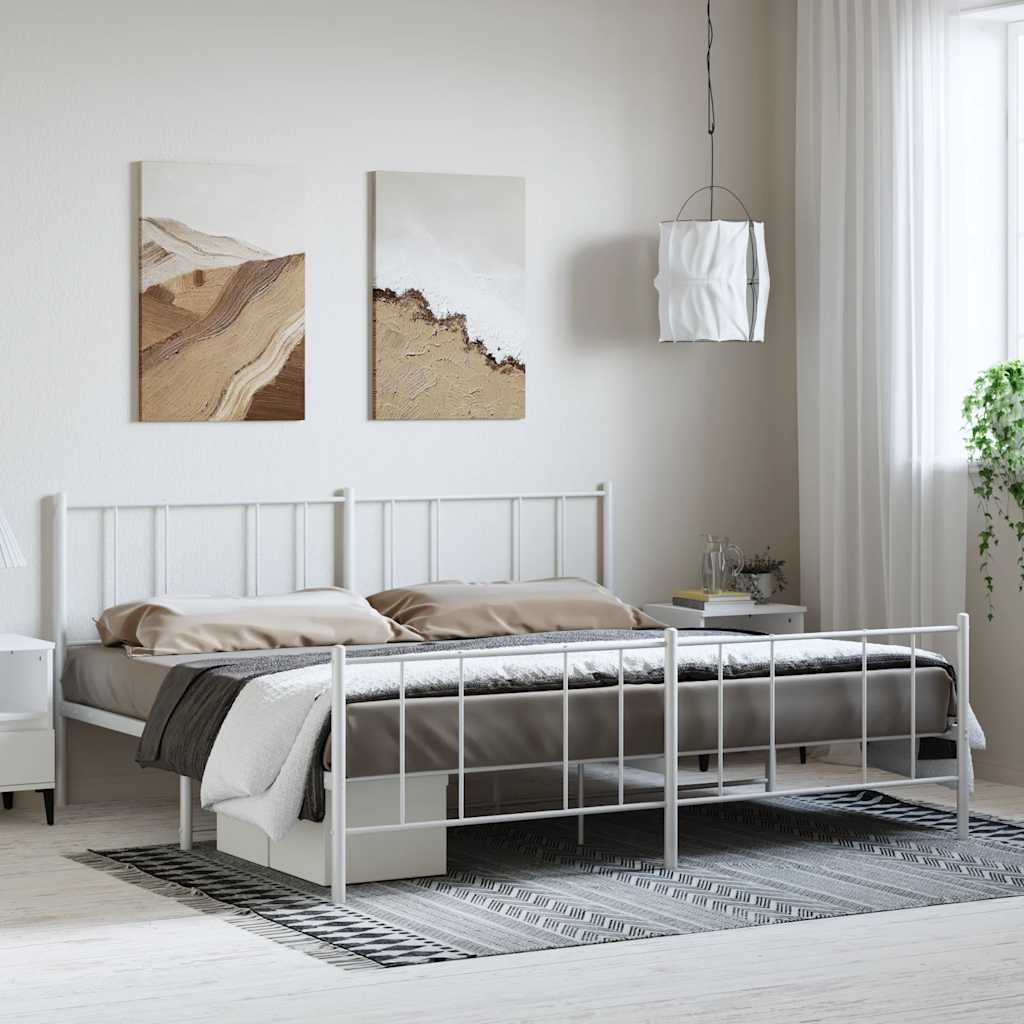vidaXL Metal Bed Frame without Mattress with Footboard White 193x203cm 1
