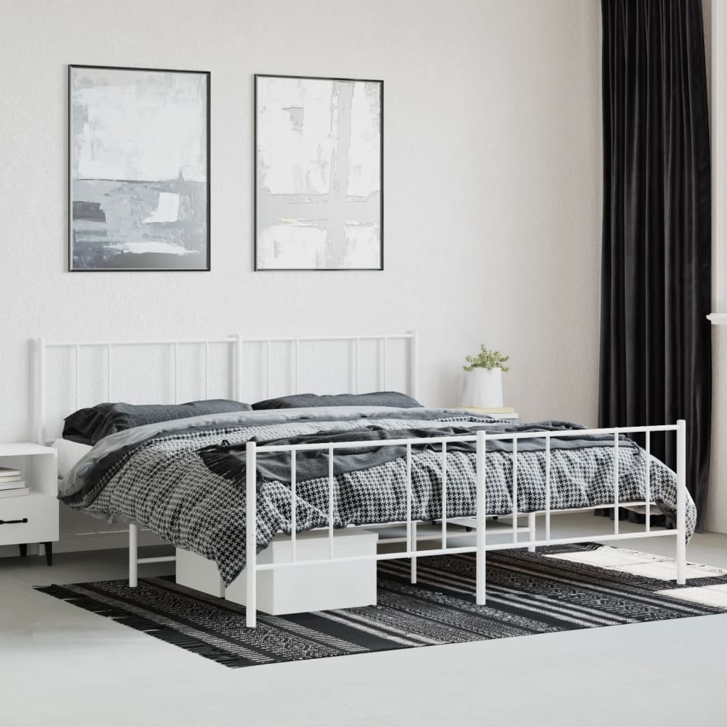 vidaXL Metal Bed Frame without Mattress with Footboard White 200x200cm 4