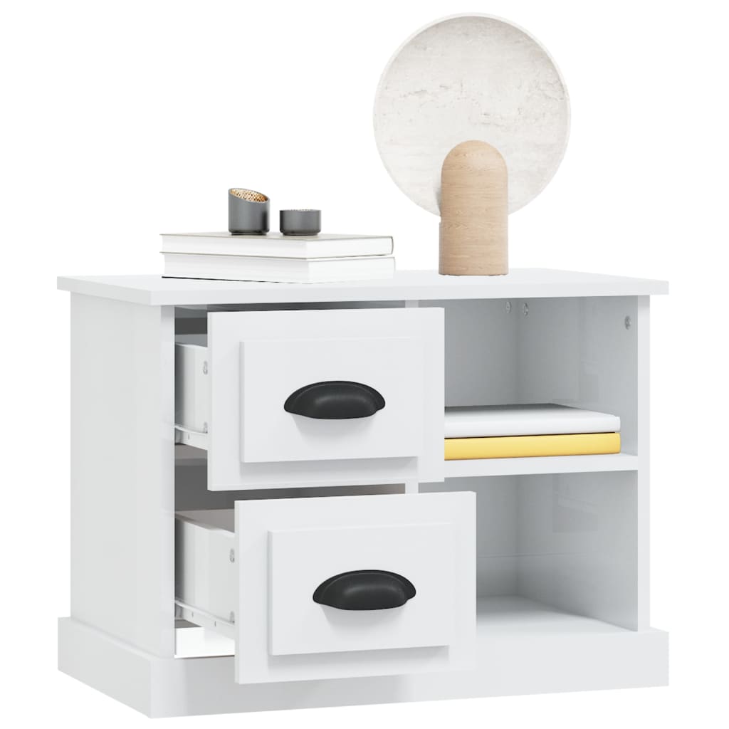 vidaXL Bedside Cabinet High Gloss White 60x35.5x45 cm 5