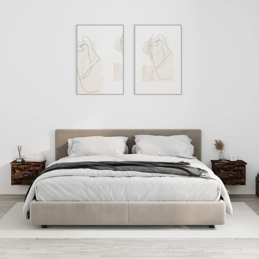 vidaXL Wall-mounted Bedside Cabinets 2 pcs Smoked Oak 41.5x36x28cm 1