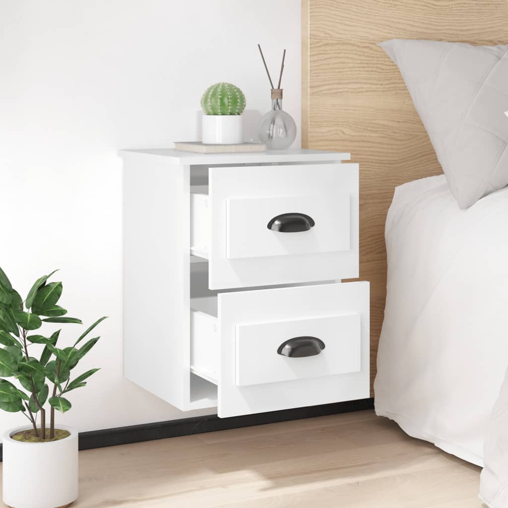 vidaXL Wall-mounted Bedside Cabinet High Gloss White 41.5x36x53cm 3