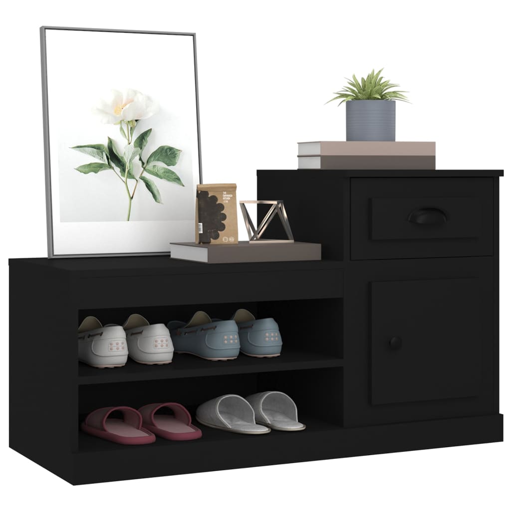 vidaXL Shoe Cabinet Black 100x42x60 cm Engineered Wood 4