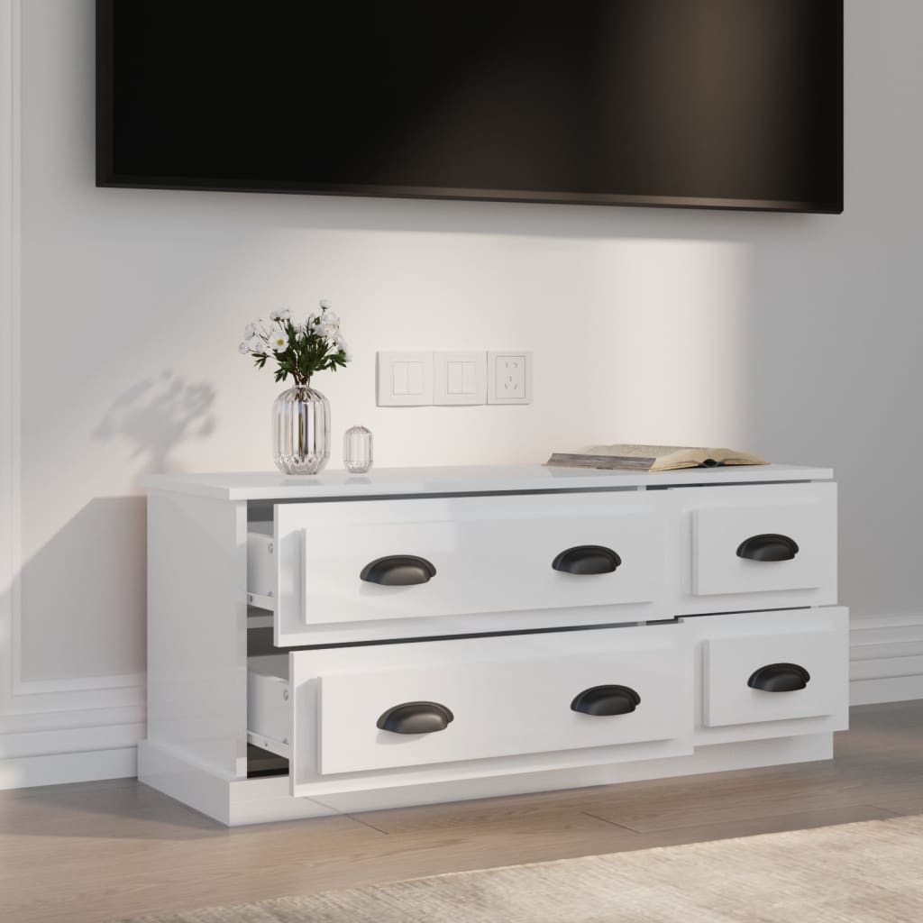 vidaXL TV Cabinet High Gloss White 100x35.5x45 cm Engineered Wood 3