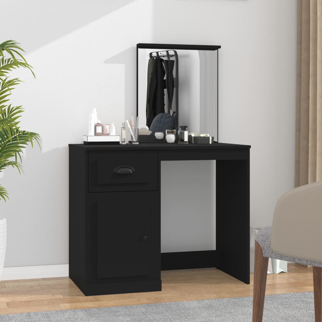 vidaXL Dressing Table with Mirror Black 90x50x132.5 cm Engineered Wood 1