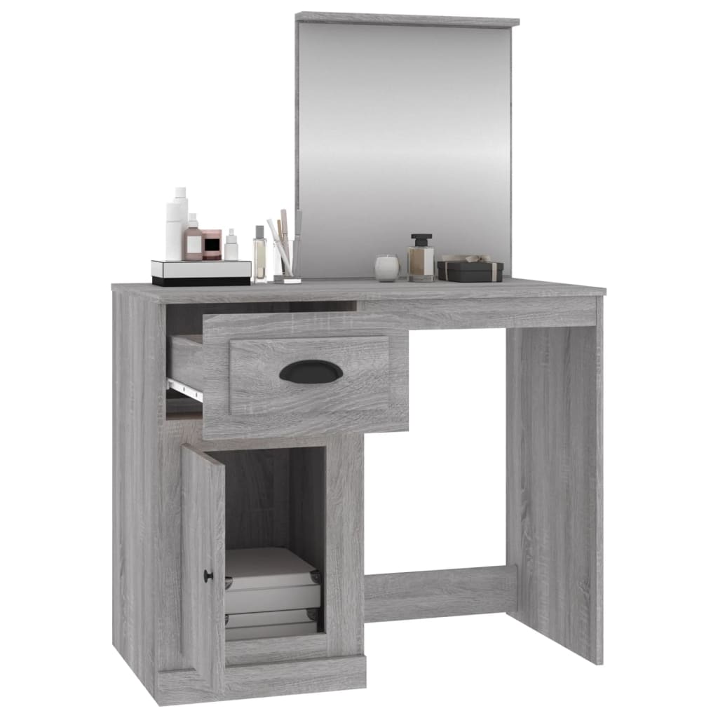 vidaXL Dressing Table with Mirror Grey Sonona 90x50x132.5 cm Engineered Wood 5