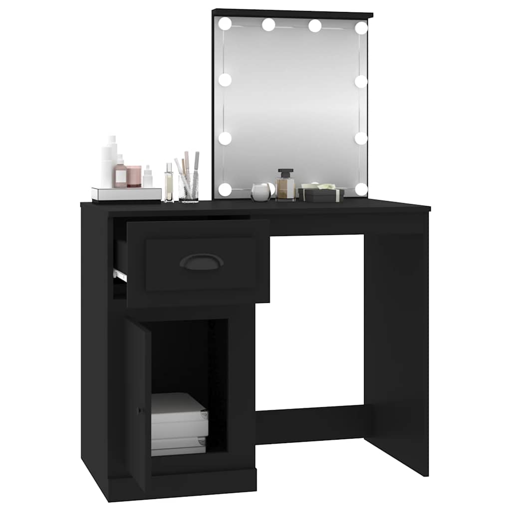 vidaXL Dressing Table with LED Black 90x50x132.5 cm Engineered Wood 5