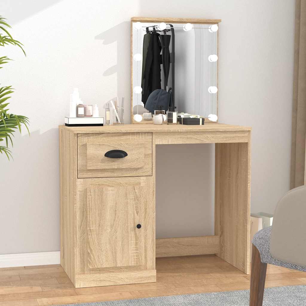 vidaXL Dressing Table with LED Sonoma Oak 90x50x132.5 cm Engineered Wood 1