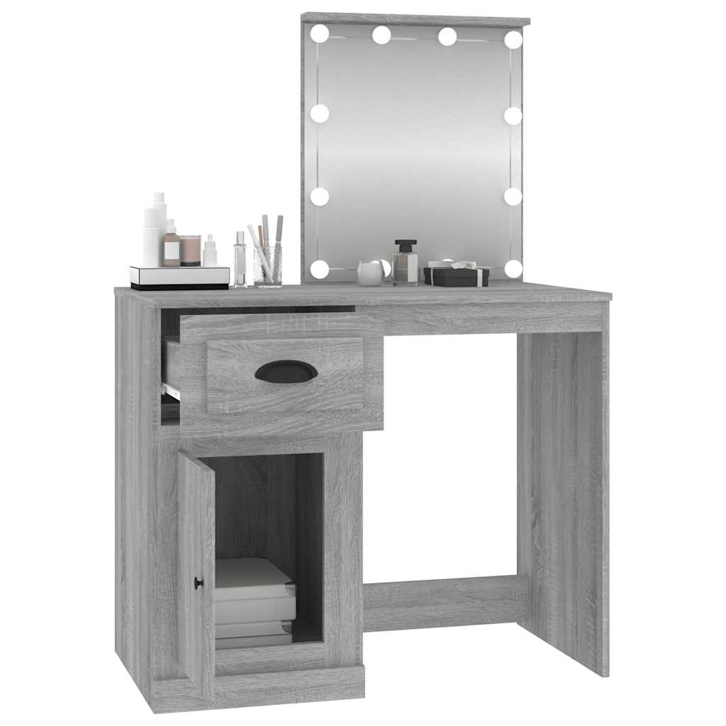 vidaXL Dressing Table with LED Grey Sonona 90x50x132.5 cm Engineered Wood 5